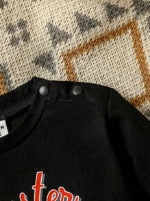 Baby Girl Cartoon & Letter Graphic Sweatshirt - Black - View 4