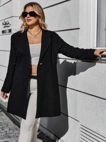 RueChic Plus Lapel Neck Single Button Coat - Black - View 4