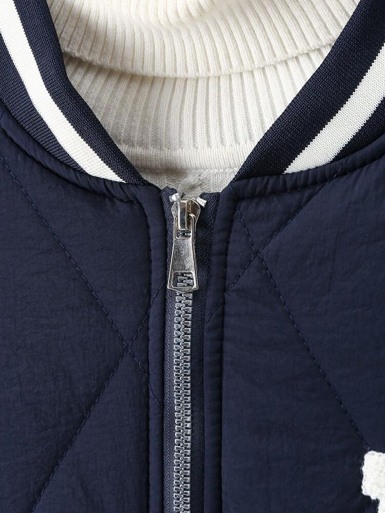 Tween Boy Letter Patched Raglan Sleeve Padded Coat