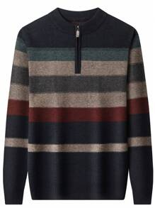 Men Color Block Quarter Zipper Sweater