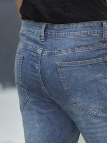 Manfinity Homme Men Ripped Straight Leg Jeans - Blue - View 6