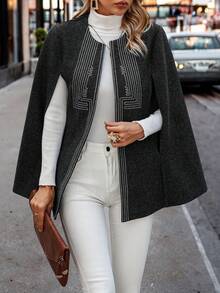 SHEIN Clasi In sọc áo tay cánh Áo khoác Cape - màu đen - Xem 4