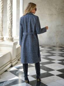 EURMUSE Lapel Neck Double Breasted Overcoat - Black and White - View 3