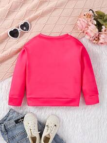 SHEIN Young Girl Letter & Figure Graphic Drop Shoulder Sweatshirt - Hot Pink - View 2
