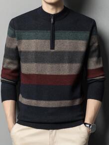 Men Color Block Quarter Zipper Sweater