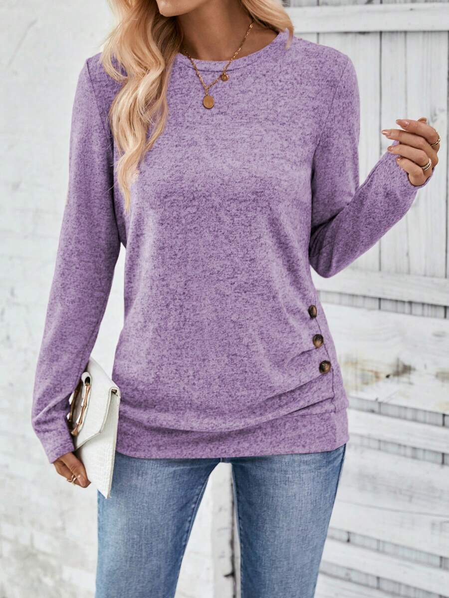 EMERY ROSE Camiseta con diseño de botón fruncido - Morado - Ver 1