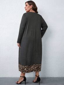 SHEIN LUNE 大碼豹紋印花紐扣細節洋裝 - 灰色 - 查看 2