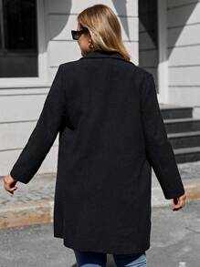 RueChic Plus Lapel Neck Double Breasted Coat - Black - View 3