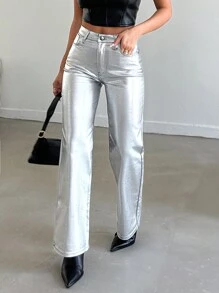 EURMUSE High Waist Straight Leg Jeans - Grey - View 6