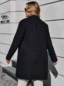 RueChic Plus Lapel Neck Single Button Coat - Black - View 3