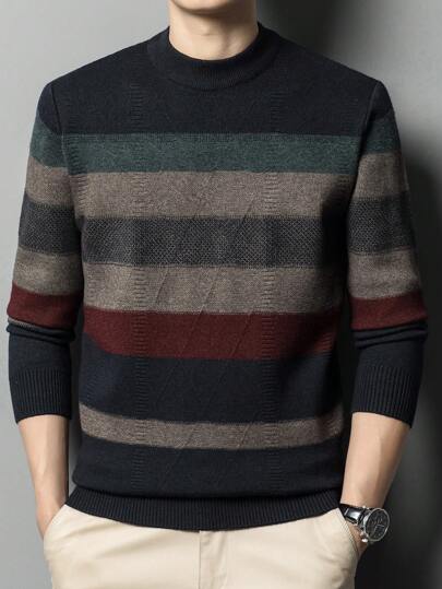 Men Color Block Sweater, For Fall Winter, Long Sleeve Top