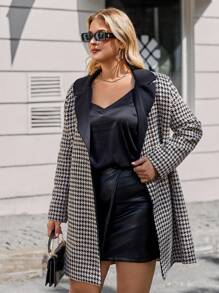 RueChic Plus Houndstooth Print Lapel Neck Coat Without Belt - Multicolor - View 3