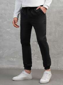 RueChic Men Solid Slant Pocket Drawstring Waist Pants