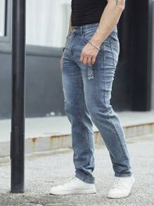 Manfinity Homme Men Ripped Straight Leg Jeans - Blue - View 3