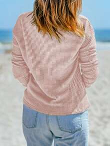 Acelitt Solid Drop Shoulder Tee - Pink - View 2