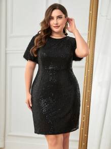 SHEIN LUNE Hơn 	
Fuzzy Cổ tay áo Kim sa Váy liền áo vừa vặn - màu đen - Xem 1