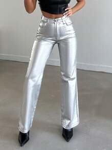 EURMUSE High Waist Straight Leg Jeans - Grey - View 1