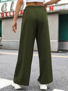 SHEIN Unity Quần nữ Túi màu trơn Giải trí - xanh quân đội - Xem 2