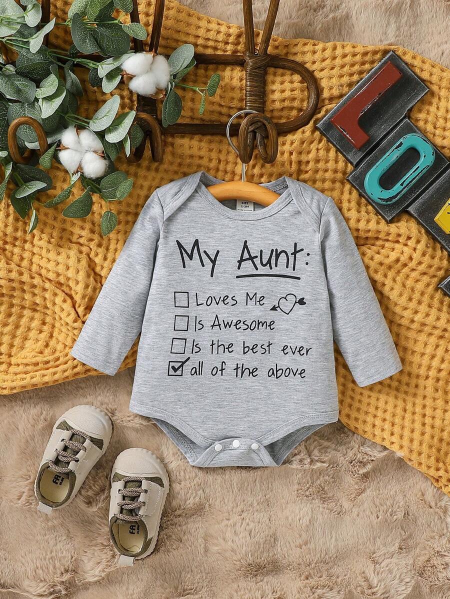 SHEIN 女嬰標語圖案連身背心 - 灰色 - 查看 1