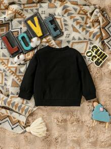 Baby Girl Cartoon & Letter Graphic Sweatshirt - Black - View 2
