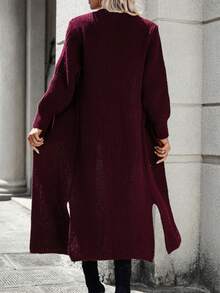 SHEIN Essnce Cárdigan informal con diseño de bolsillo doble - Burdeos - Ver 2