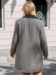 RueChic Plus Houndstooth Print Lapel Neck Coat Without Belt - Multicolor - View 2