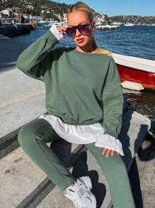 EURMUSE Drop Shoulder 2 In 1 Sweatshirt & Pants - Green - View 6