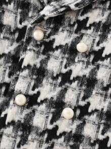 Baby Girl Plaid Pattern Double Breasted Overcoat - Black and White - View 5