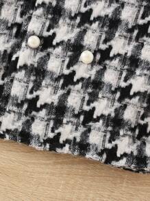 Baby Girl Plaid Pattern Double Breasted Overcoat - Black and White - View 7