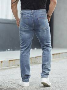 Manfinity Homme Men Ripped Straight Leg Jeans - Blue - View 2