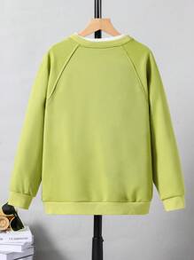 Chico preadolescente Pullover con estampado de letra de manga raglán sin collar - Verde - Ver 2