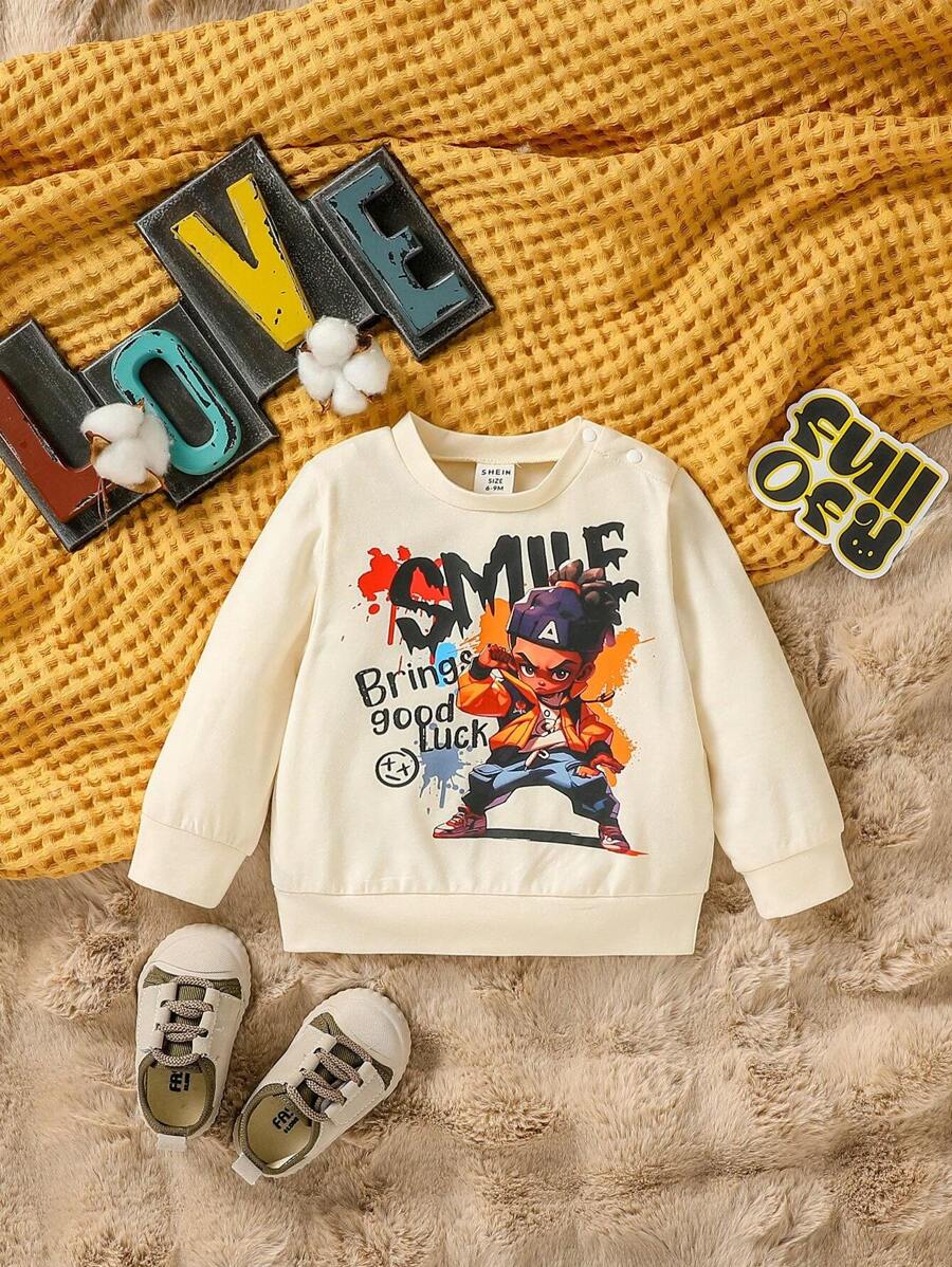 Đứa bé gái Khẩu hiệu & Hình ảnh Áo nỉ - Màu be - Xem 1