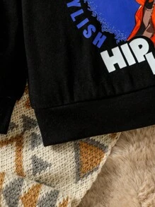 Baby Girl Cartoon & Letter Graphic Sweatshirt - Black - View 6