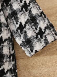 Baby Girl Plaid Pattern Double Breasted Overcoat - Black and White - View 6