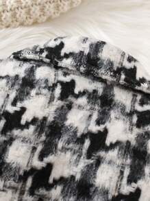 Baby Girl Plaid Pattern Double Breasted Overcoat - Black and White - View 4