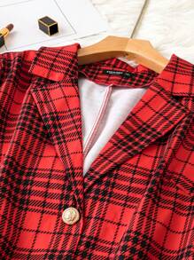 SHEIN LUNE 大碼格紋印花西裝領西裝外套 - 紅色 - 查看 3