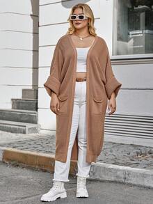 RueChic Hơn tay cánh Vá Túi Áo len Duster - Màu be - Xem 4