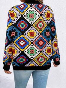 SHEIN LUNE 大碼圍巾圖案拉鏈開襟飛行員夾克 - 彩色 - 查看 2