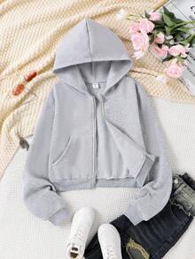 Teen Girl Zip Up Sweatshirt - Grey - View 3