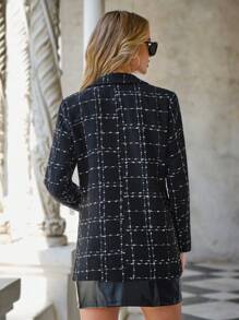 RueChic 格紋圖案西裝領翻蓋細節花呢外套