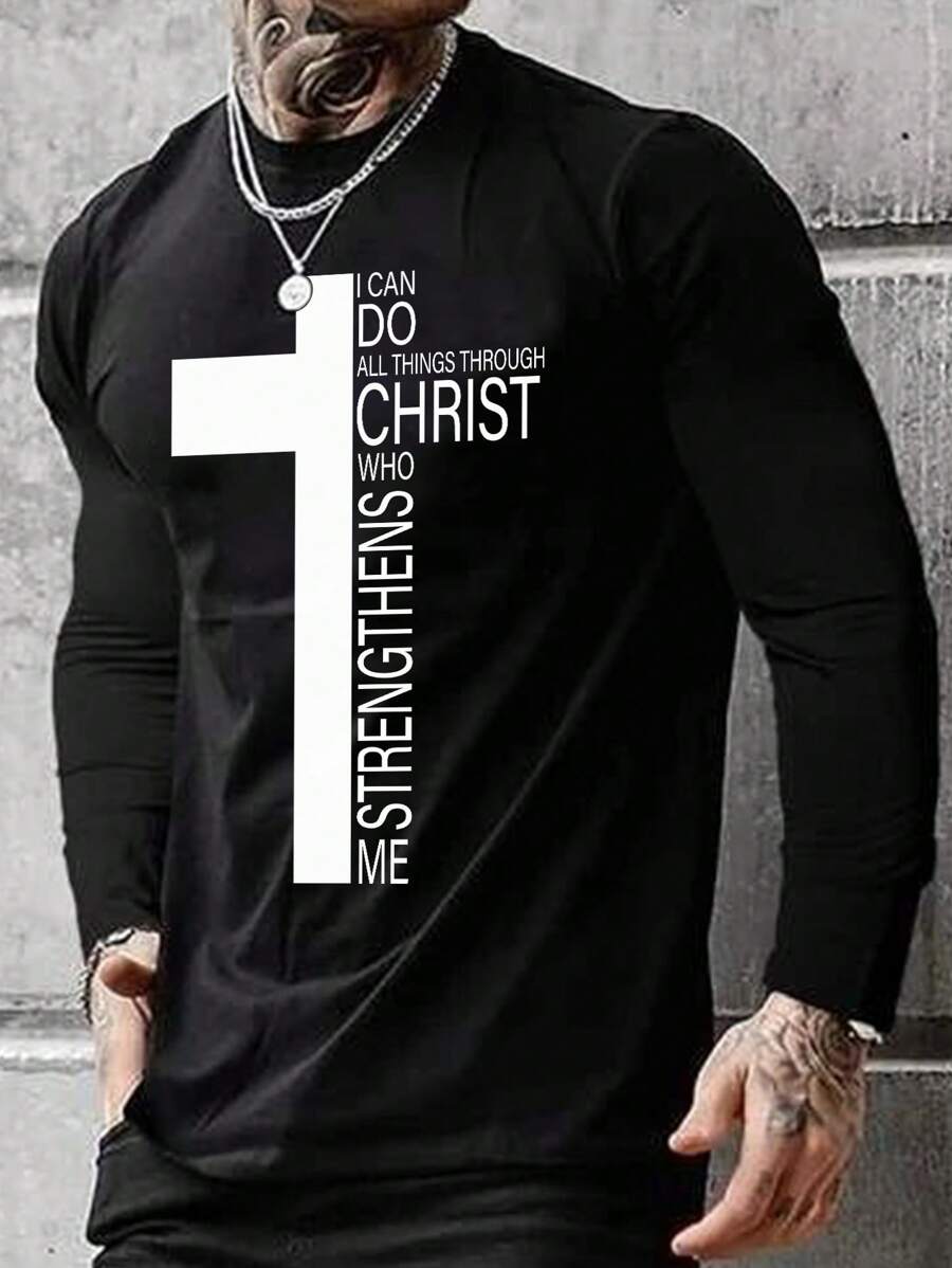 Nam Slogan Cross Graphic Tee - màu đen - Xem 1