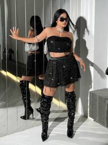 SHEIN ICON Plus Fuzzy Tube Top & Skirt