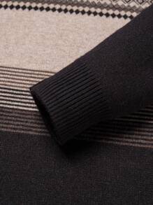 男士条纹图案毛衣，适合秋冬季节，长袖上衣 - 咖啡棕 - 查看 4