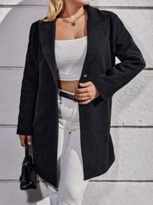 RueChic Plus Lapel Neck Single Button Coat - Black - View 5
