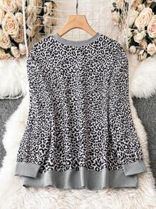 SHEIN LUNE Talla grande Sudadera con estampado de leopardo de hombros caídos - Multicolor - Ver 2