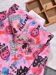 SHEIN Young Girl Cartoon Graphic Zipper Up Hooded Jacket & Pants Without Tee - Multicolor - View 5