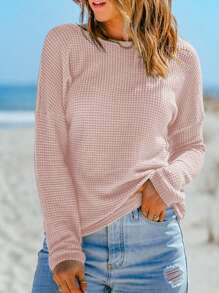 Acelitt Solid Drop Shoulder Tee - Pink - View 1