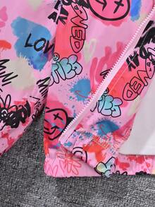 SHEIN Young Girl Cartoon Graphic Zipper Up Hooded Jacket & Pants Without Tee - Multicolor - View 4