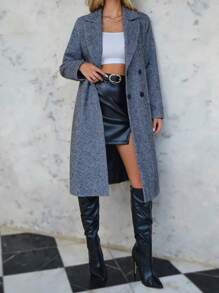 EURMUSE Lapel Neck Double Breasted Overcoat - Black and White - View 5