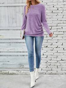 EMERY ROSE Camiseta con diseño de botón fruncido - Morado - Ver 5